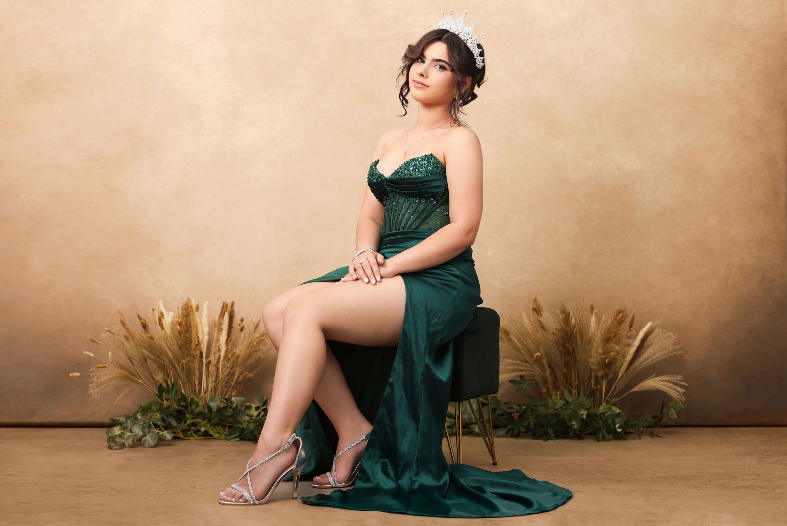 Boho-inspired birthday photoshoot captured in a professional studio with soft, natural styling