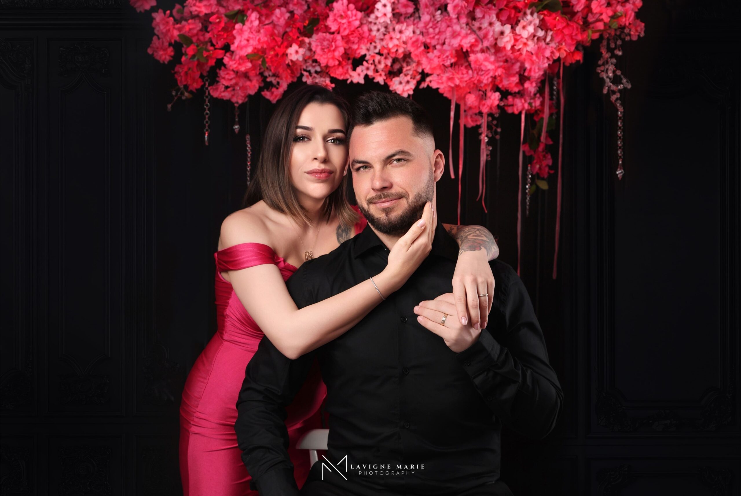 Intimate couple boudoir photoshoot in a London studio, capturing connection, confidence, and romance in soft, elegant lighting.