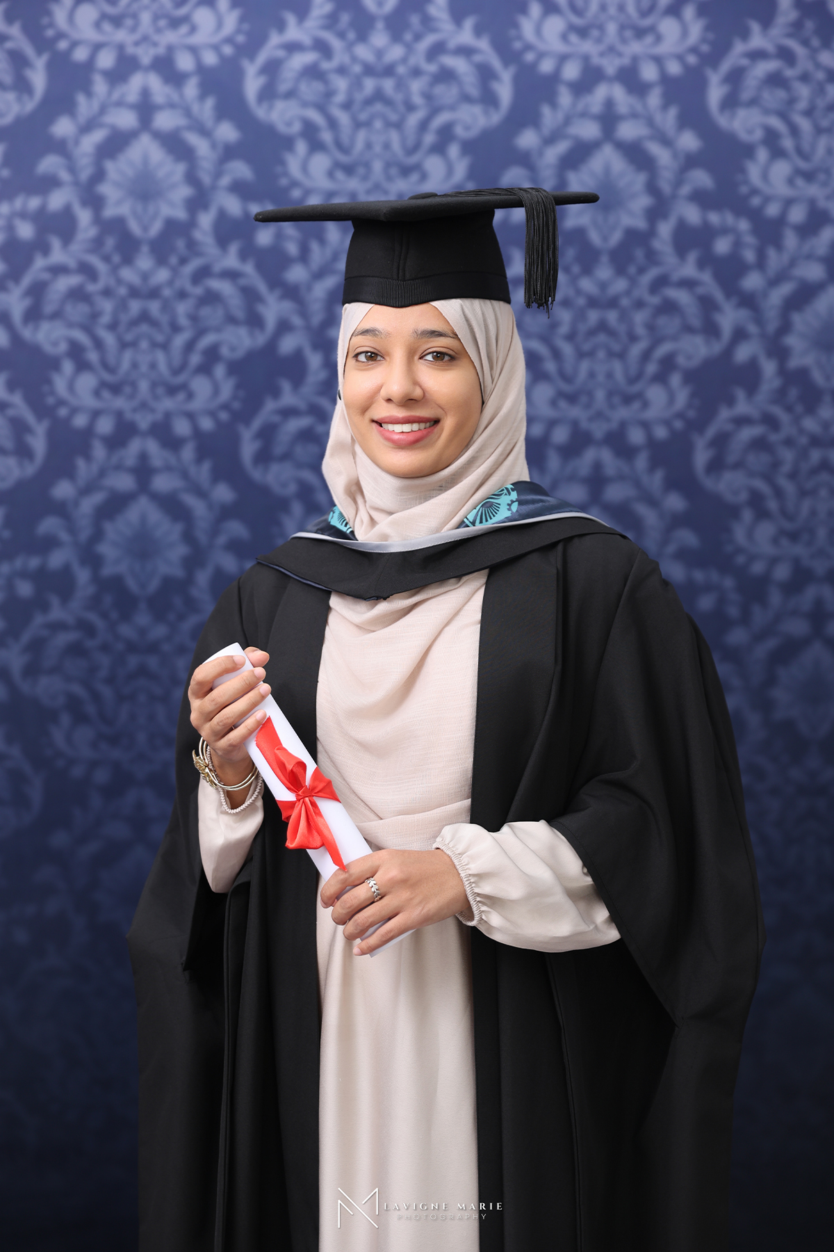 Graduation photoshoot by Lavigne Marie Photography in London with professional studio lighting and elegant portrait styling.