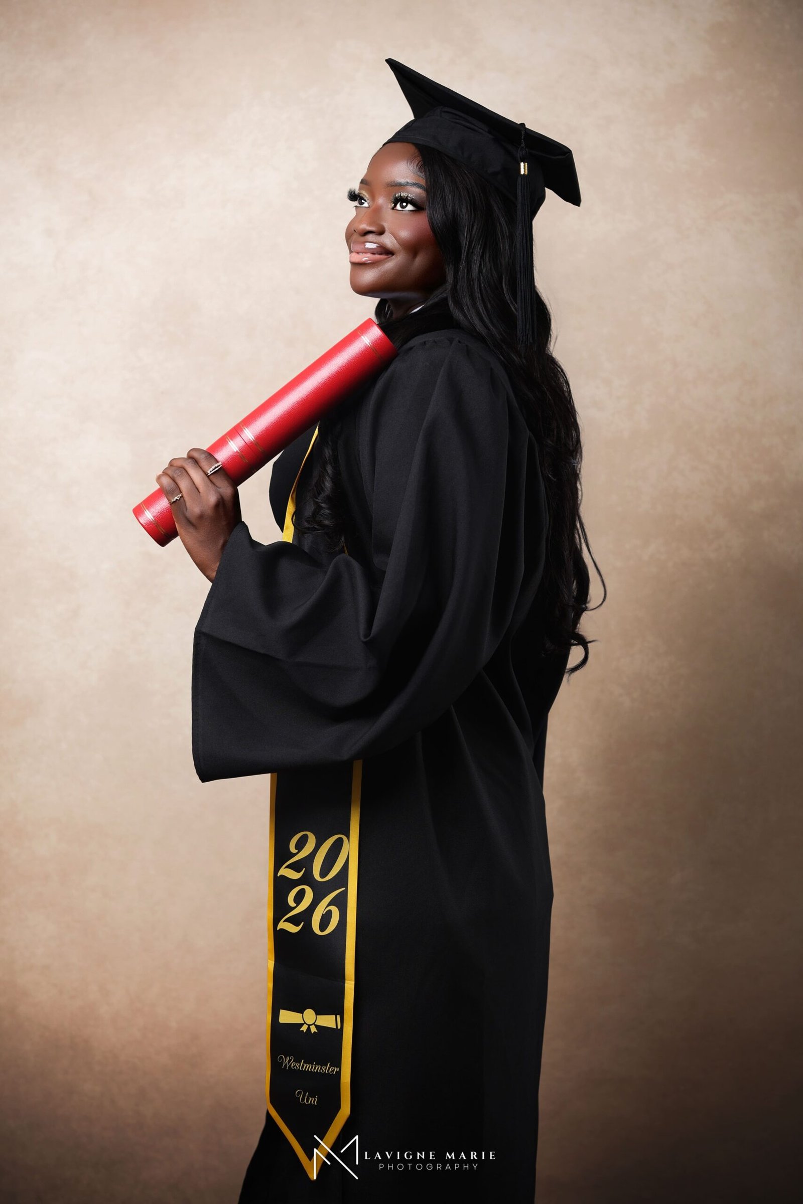 2026 graduation portrait idea photographed in a London studio