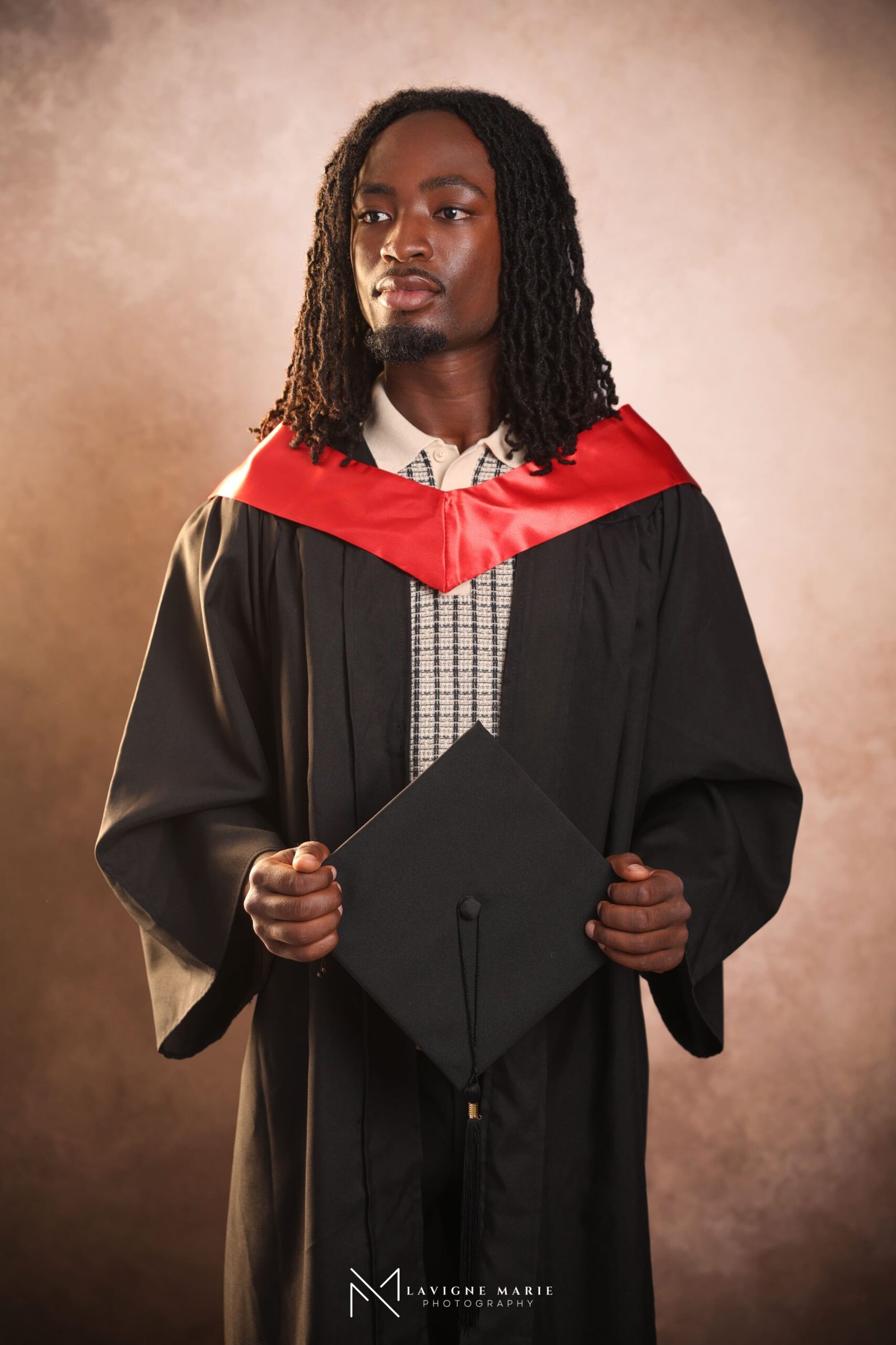 Men’s graduation portrait during a London studio photoshoot