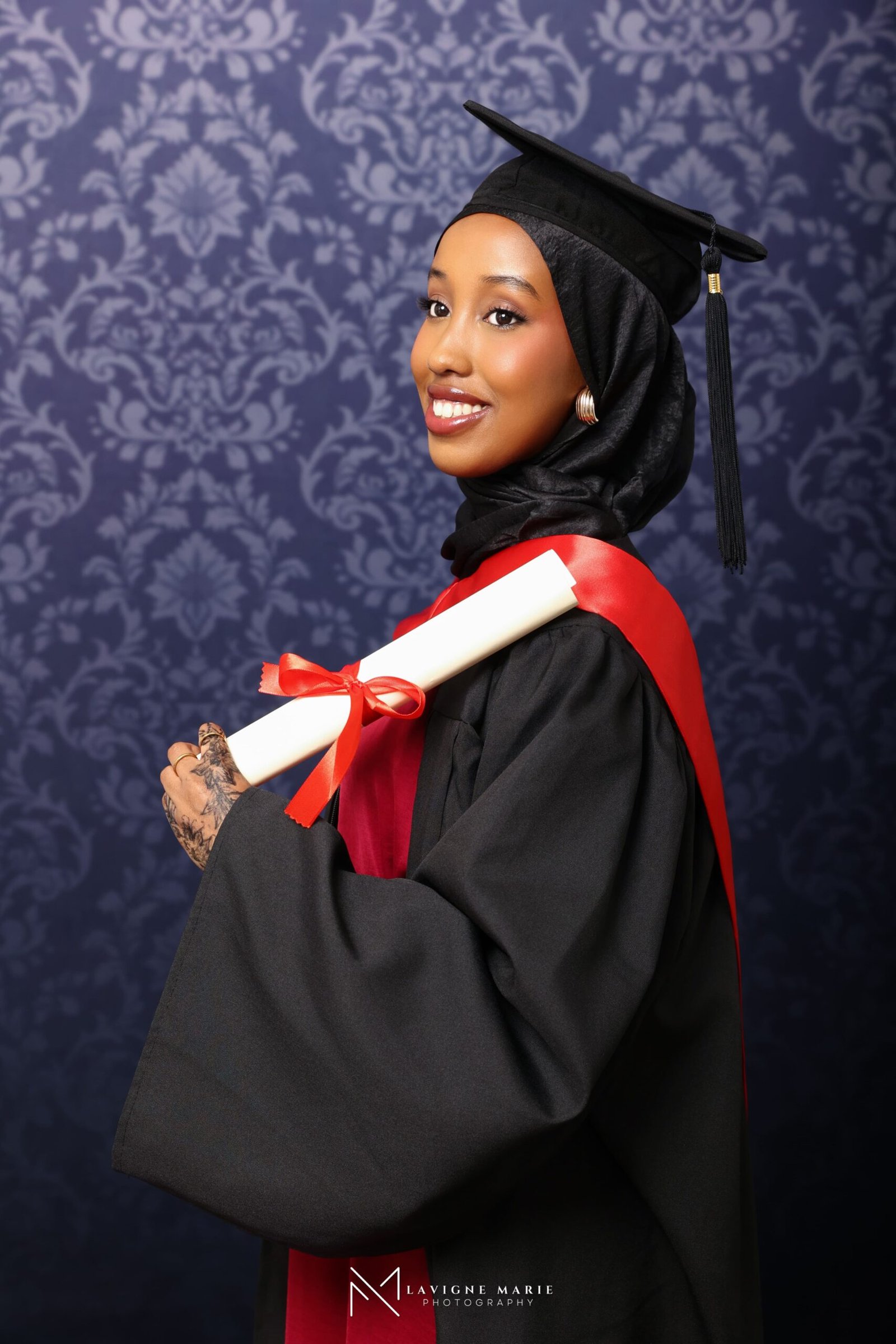 Single graduation portrait from a studio photoshoot in London