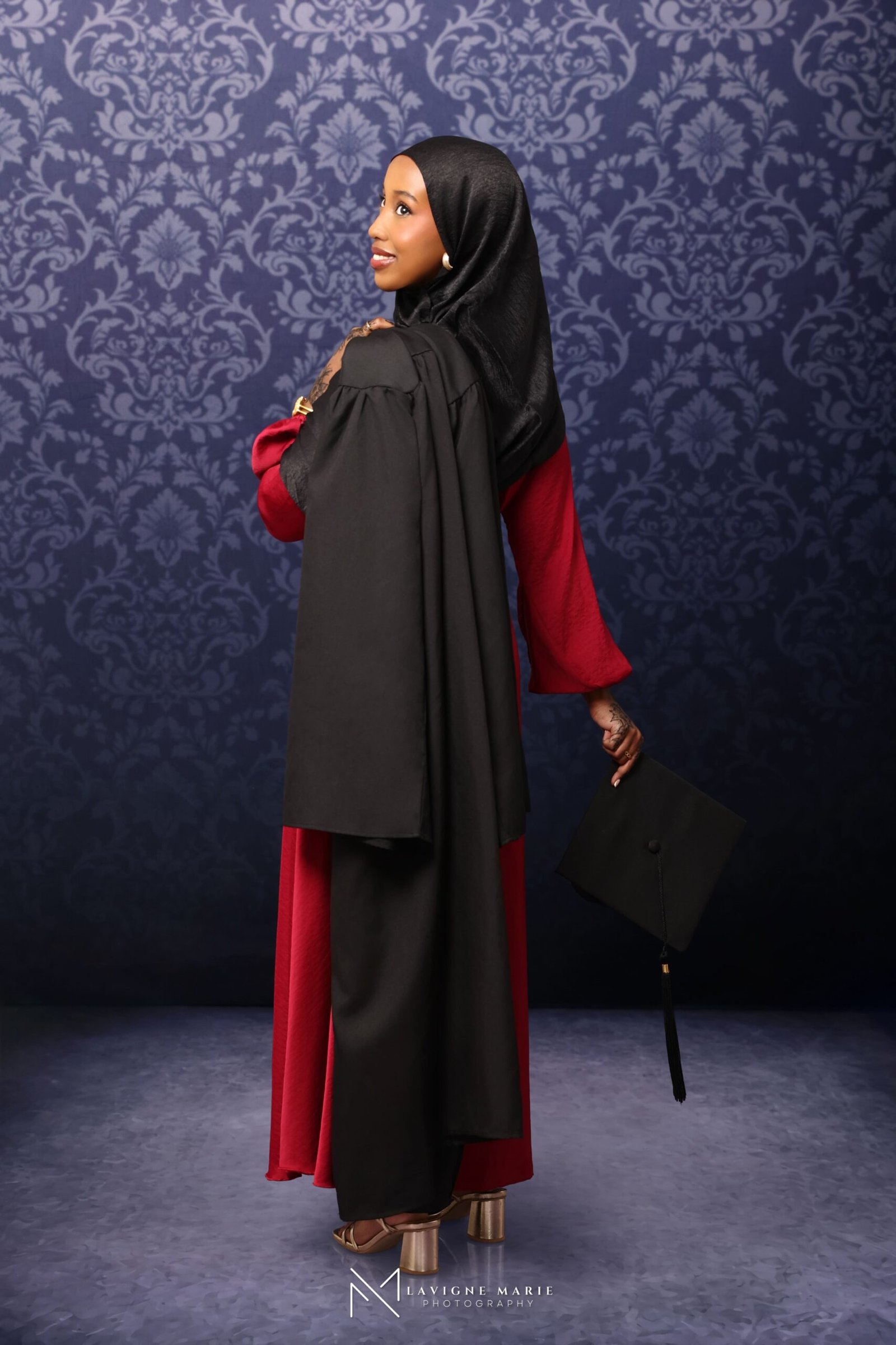 Single graduation portrait during a studio photography session in London